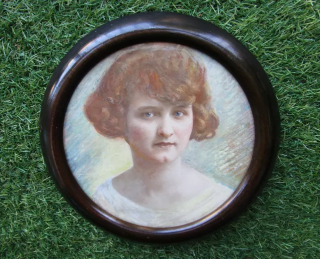 Ancienne très belle aquarelle Art Déco portrait de jeune femme tableau vers 1930