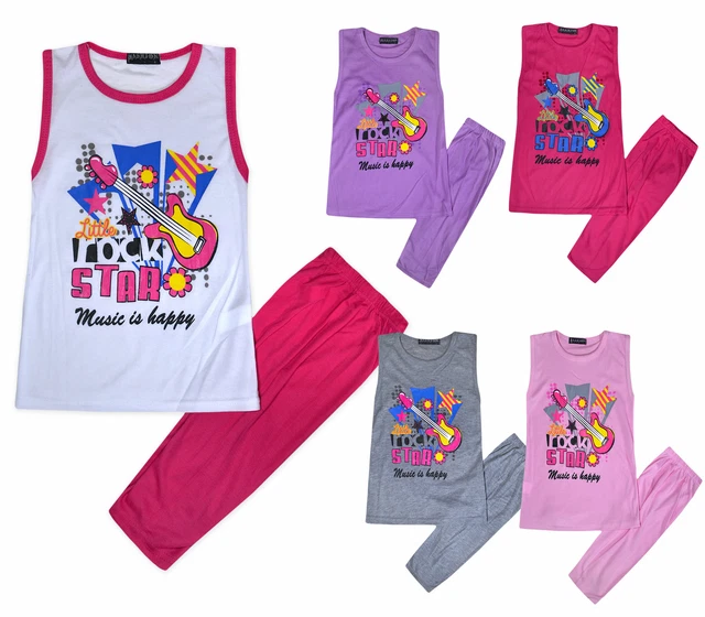 Girls Summer Set 2 Piece T-shirt Top and Leggings Set Kids New Age 2 - 10 Years