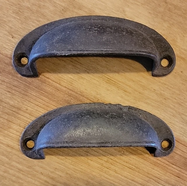 Pair Antique Vintage Cast Iron Bin Pulls Drawer Pulls Cabinet Handles Original