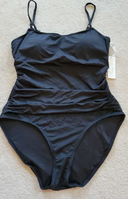 Anne Cole Women's Shirred Lingerie Maillot Solid One-Piece Swimsuit Sz 16 Black