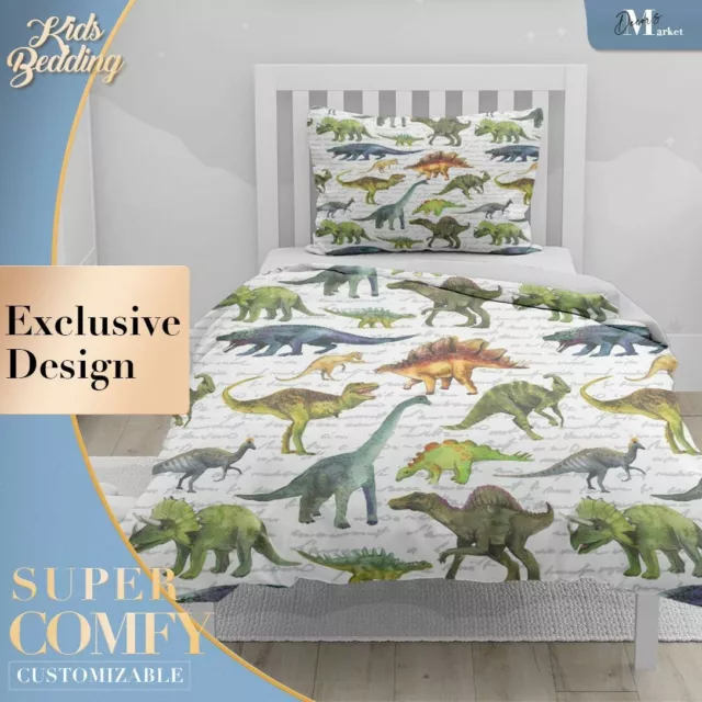 Jurassic Park World Kids Dinosaurs Green Duvet Cover Set Zipper Pillow Cover