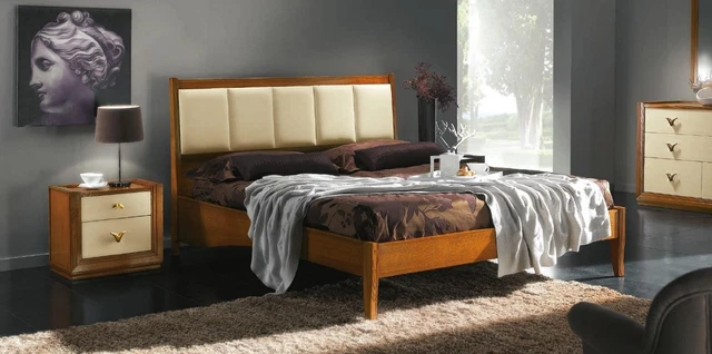 Luxe Set 3tlg. Chambre Lit Table de Chevet Lits Double Bois Châlit Neuf