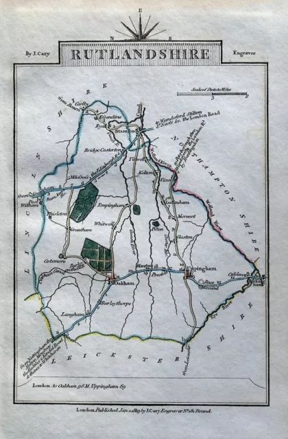 RUTLAND John Cary Original Hand Coloured Miniature Antique County Map 1819