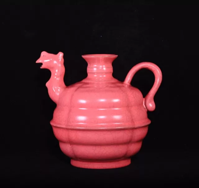 6.6"China Song Red glaze Ru kiln porcelain Imperial Phoenix head Tea Pot Statue