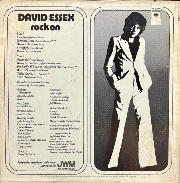 David Essex: Rock On, 1973 LP Columbia - KC 32560, en muy buen estado+/en muy buen estado 2