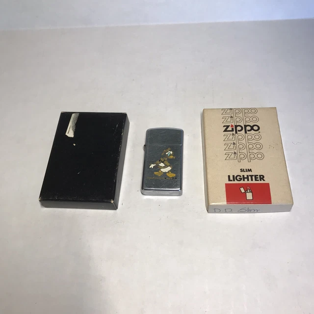 Donald Duck Zippo Slim Lighter Vintage Walt Disney Prod Made USA Original Box