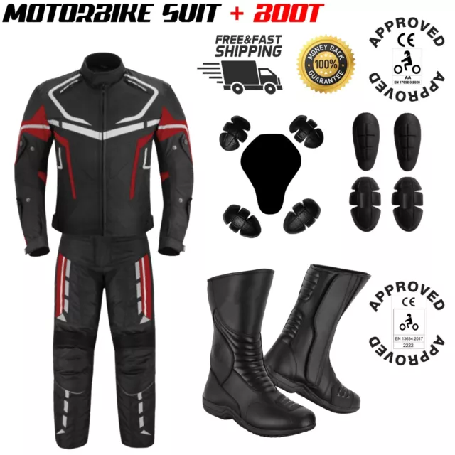 Herren Motorrad Rennanzug Wasserdichte Jacke Hose Leder Motorrad Stiefel