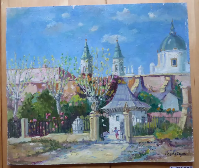 Vicente Segura (1930-2015) Cuadro Óleo Vista Jardines Casa Del Moro Madrid MD3