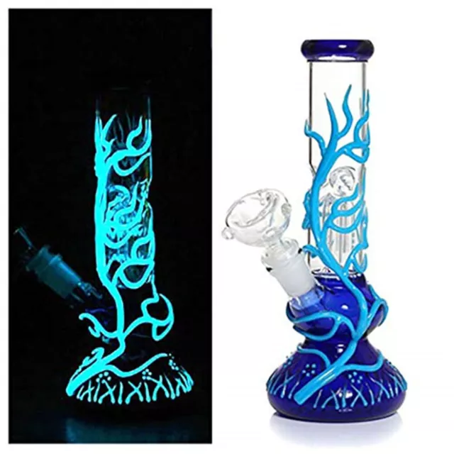 10inch Tall Fluorescence Glass Bong Cool Recycle Glass Smoking Water Pipe 14.5mm