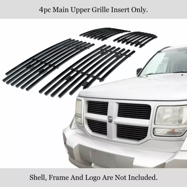 Fits 2007-2011 Dodge Nitro Main Upper Stainless Black Billet Grille Insert