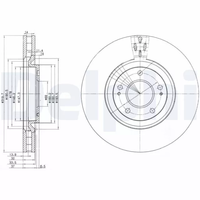 2x DELPHI BG3988 Bremsscheibe für MITSUBISHI