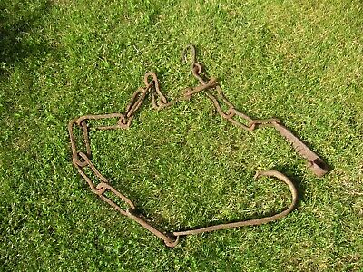 Antique Primitive 19th c. Rare Hand Forged Wrought Iron Hearth Fireplace Chain