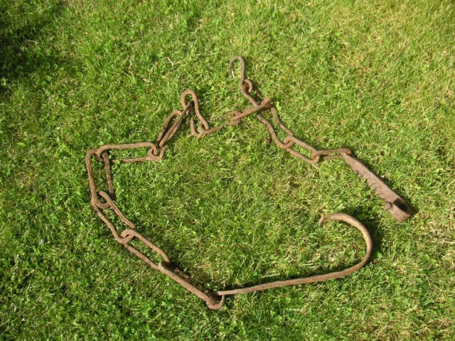 Antique Primitive 19th c. Rare Hand Forged Wrought Iron Hearth Fireplace Chain