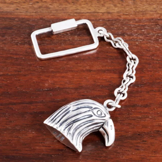 Taxco Td-67 Mexican Sterling Silver Keychain Eagle's Head Double Link Chain