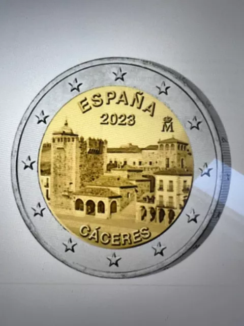 Spanien 2 Euro Gedenkmünze Caceres 2023 aus Rolle entnommen.unc
