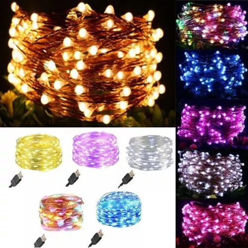 50/100 LED Copper Wire USB Plug In Micro String Lights Party Static Fairy Light