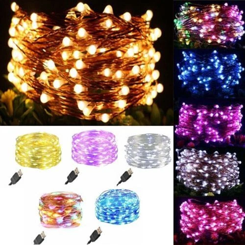 50/100 LED Copper Wire USB Plug In Micro String Lights Party Static Fairy Light