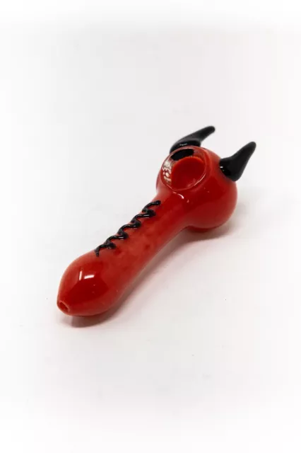 5" Red Collectible TOBACCO Glass Devil Horns Glass Hand Smoking Pipe