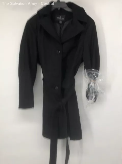 London Fog Womens Black Long Sleeve Collared Belted Trench Coat Size XXL