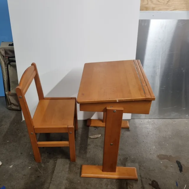 Children’s Wooden School Desk And Chair