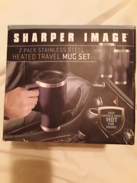 Sharper Image 2 Pack Stainless Steel Heated Travel Mug Set