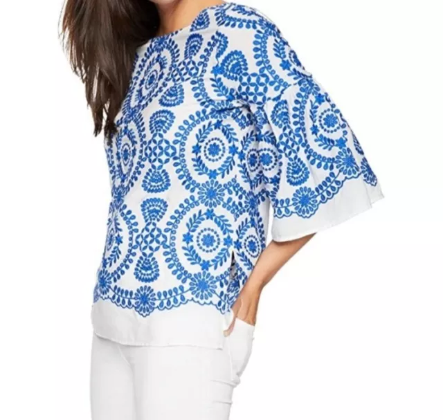 NWT Lord & Taylor Karen Kane Embroidered Medallion Blue White Tunic Sz XS $158