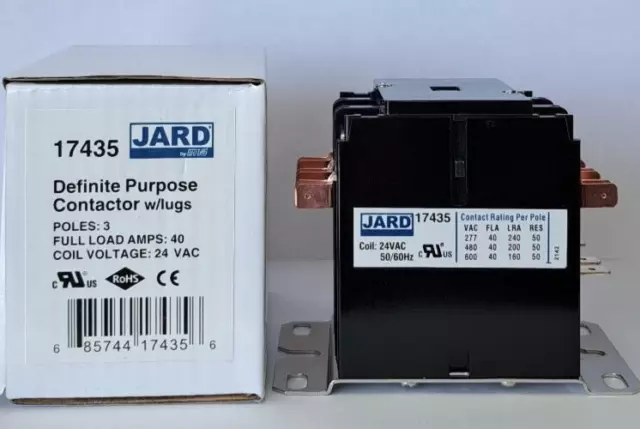 Jard by Mars 17435 Definite Purpose Contactor 40A 3-Pole w/Lugs 24VAC Coil