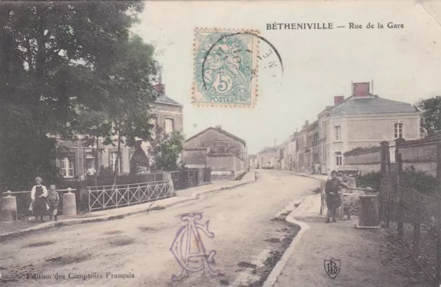 CPA 51 BETHENIVILLE Rue de la Gare Edition des comptoirs Francais carte colorisé
