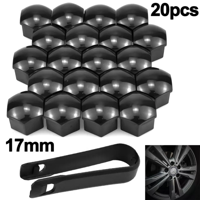 17mm BLACK GLOSS ALLOY WHEEL NUT BOLT COVERS CAPS UNIVERSAL SET FOR ANY CAR