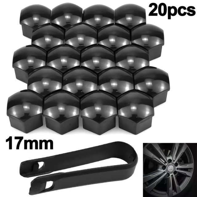 17mm GLOSS BLACK ALLOY WHEEL NUT BOLT COVERS CAPS UNIVERSAL SET FOR ANY CAR