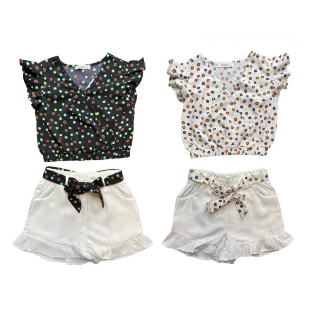 Girls Kids Short Sleeve Set Outfits Summer Top 2 Piece Set Ages 4 - 14 Years