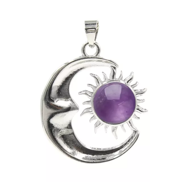 3P Sun and Moon Solar Gem Pendant Necklace Healing Chakra Crystal Stone Jewelry