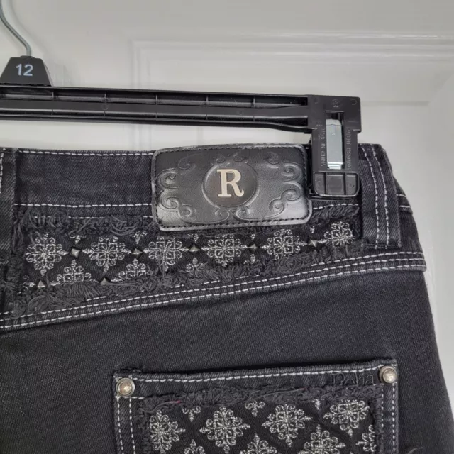 Womens Reba Jeans Black Boot Cut Stretch Embroidered Pockets Size 14 (34Wx31L)