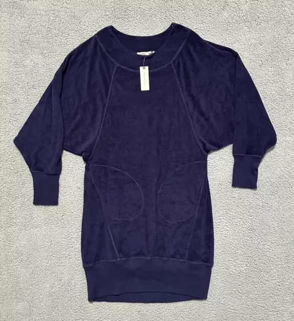 NEW Lilka Anthropologie Sweater Dress Women's Small Navy Blue Terry Casual