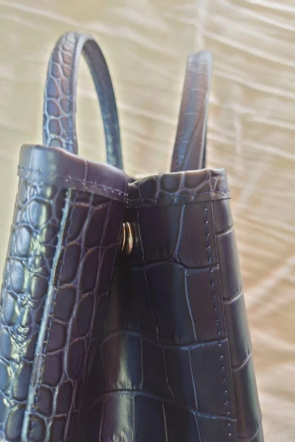 LONGCHAMP ROSEAU CROC EMBOSSED Leather Handbag Tote Blue Navy [Very Good] 8