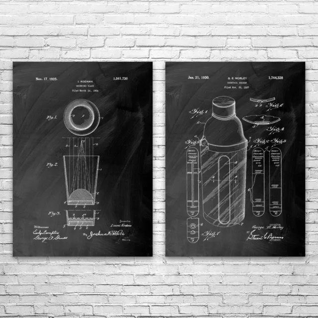 Bar Patent Prints Set of 2 Home Bar Art Bartender Gift Pub Decor Bar Owner Gift