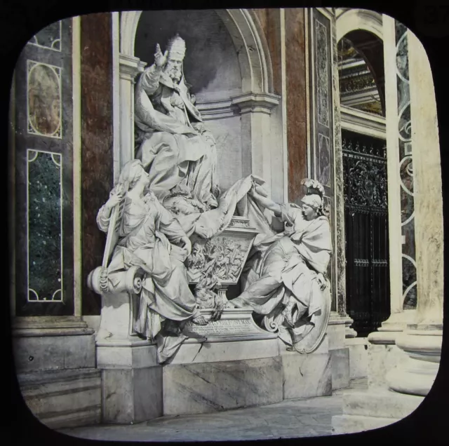 Glass Magic Lantern Slide ROME NO37 ST PETERS STATUE OF POPE GREGORY C1890 PHOTO