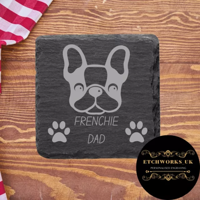 French Bulldog Coaster Laser Engraved Coffee Gift Home Bar Father’s Day Birthday