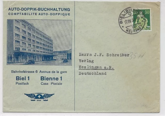 Switzerland Firmenbrief With Minr 107 Z As Ef From Biel 17.4.1936 Nach Esslingen