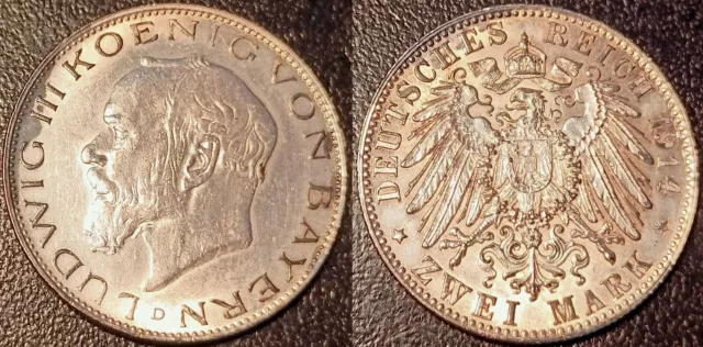 Alemania - Bayern - Ludwig III-2 Marcos Plata 1914 Muy Buen Estado Km#1002