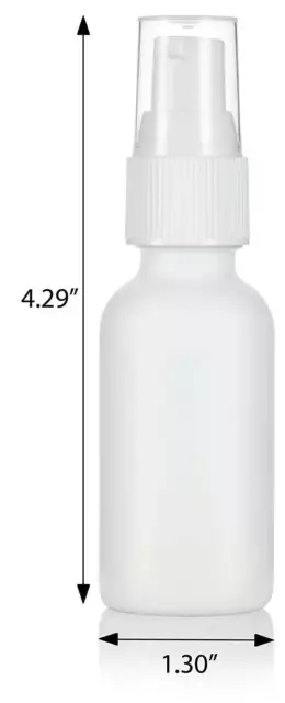 White Glass Boston Round Treatment Pump Bottle with White Top - 1 oz / 30 ml 2