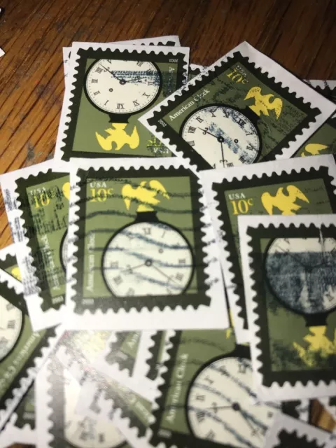 Lot Of 100 Used/Canceled 3763  10¢ AMERICAN CLOCK Genuine Postage Stamps 2003