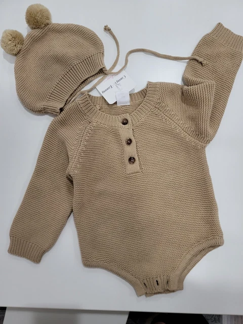 Baby Newborn Girl Winter Knitted Sweater Romper Jumpsuit With Hat Outfit Clothes