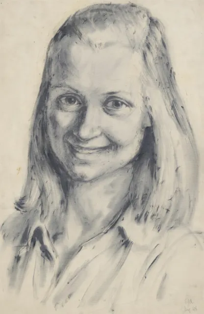 Christopher Alexander (1926-1982) - 1948 Shoe Polish Drawing, Young Woman