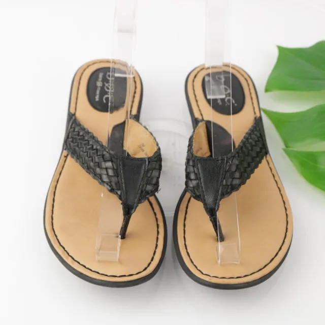 Born Women's Sandal Size 7 Flat Strappy Thong Black Leather Shoe Flip Flop