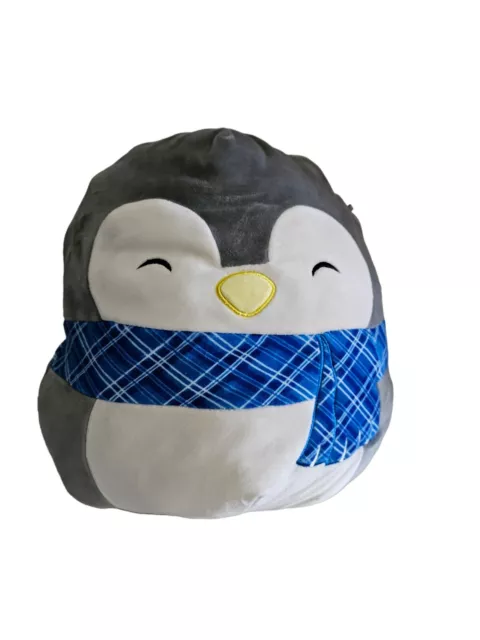 Kellytoy Squishmallow Jen Gray Penguin 8" Blue Plaid Scarf 2018 Stuffy Plush Toy