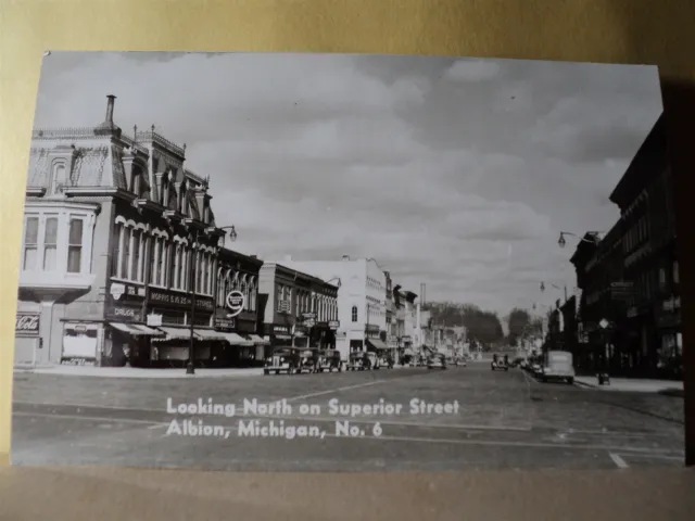 ALBION MI Michigan looking North on Superior Street vintage RPPC Postcard