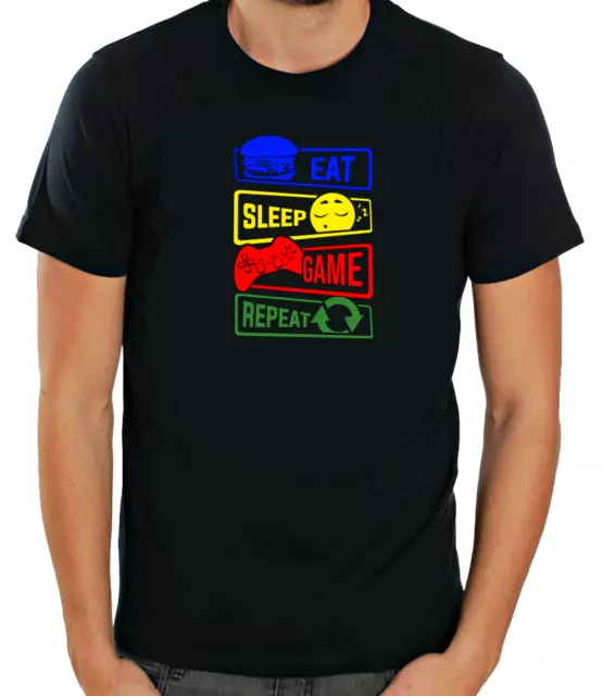 Eat Sleep Game Repeat Gamer Short Sleeve  White T Shirt Men F442