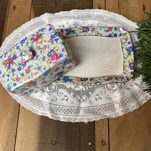 Royal Winton Butter Dish with Cover Old Cottage Chintz Vintage Floral Grimwades