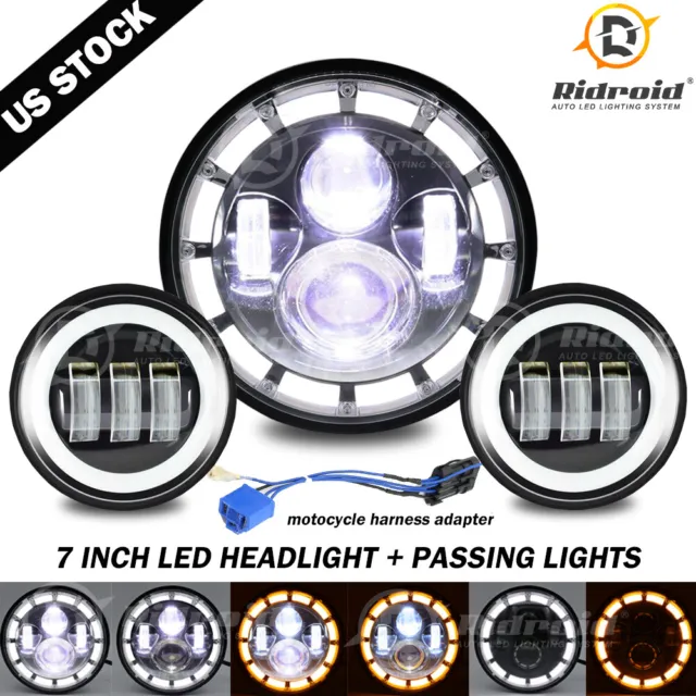 7 inch LED Headlight + Passing Light For Kawasaki VN Vulcan 500 750 800 900 1700